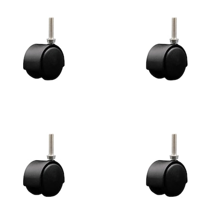 Service Caster 2'' Black Metal Hood Twin Wheel Caster Nylon Wheels 3/8 Thread Stem , 4PK SCC-TS02S50D-NYS-FB-381615-4